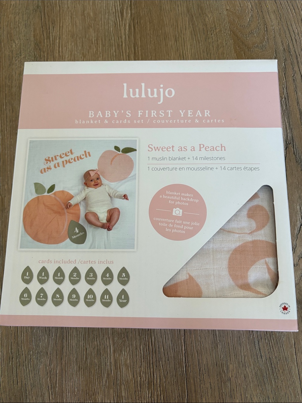 lulujo "Sweet as a Peach" Baby Muslin Blanket - Peach & White